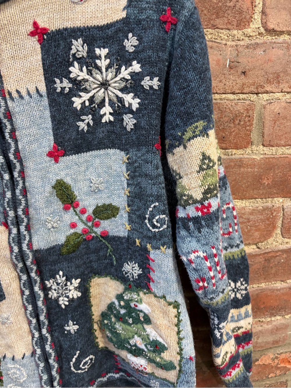 Vintage Heirloom Collectibles Sweater Womens large Blue Christmas Zip Cardigan - Picture 3 of 6